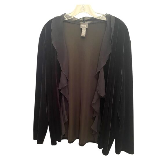 Travelers by Chico’s Black Velvet Open Front Ruffle Cardigan Sz XL - Picture 1 of 4